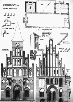 Brandenburg, Giebel, Grundriss und Einzelheiten, Rathaus der Altstadt, Brandenburg