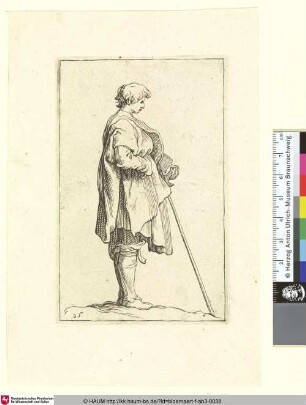[A young Peasant; Junger Mann im Profil nach rechts mit Mantel und Stab]