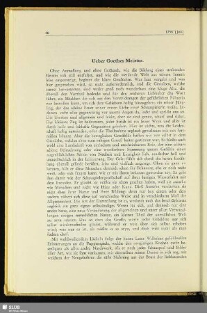 Ueber Goethes Meister : [A. W. u. Frdrch. Schlegel, Athenaeum, Berlin, I. Bds., 2. Stück, SS. 147-178 v. 1798 [Juli]]