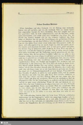Ueber Goethes Meister : [A. W. u. Frdrch. Schlegel, Athenaeum, Berlin, I. Bds., 2. Stück, SS. 147-178 v. 1798 [Juli]]