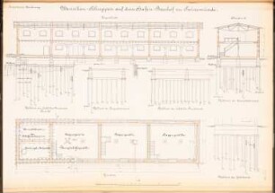Hafen-Bauhof, Swinemünde: Utensilienschuppen: Längsschnitt, Schnitt, Grundriss, Details 1:100