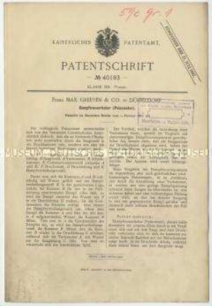 Patentschrift eines Pulsometers, Patent-Nr. 40183