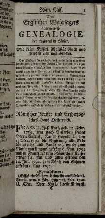 Des Englischen Wahrsagers allerneueste Genealogie der regierenden Häuser.