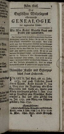 Des Englischen Wahrsagers allerneueste Genealogie der regierenden Häuser.