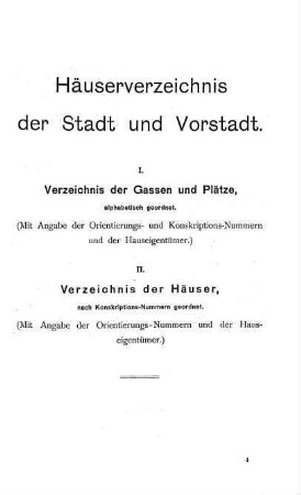 Häuserverzeichnis der Stadt und Vorstadt