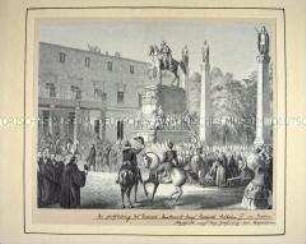 Die Enthüllung des Friedrich-Denkmals durch König Friedrich Wilhelm IV. in Berlin am 31. Mai 1851 (aus einer unbekannten Zeitschrift)