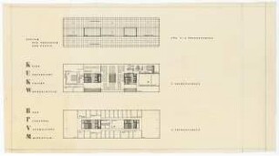Sparkasse der Stadt Berlin West Bundesallee, Wettbewerb, Berlin-Wilmersdorf: Grundrisse 4.Obergeschoss, 5.Obergeschoss, Schemagrundriss für alle Obergeschoss 1:200