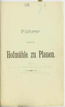 Führer durch die Hofmühle zu Plauen