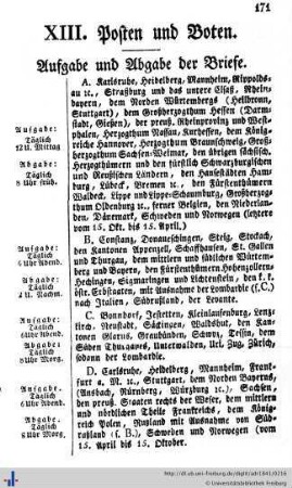 Beilagen: Ankunft und Abgang der Posten und Boten
