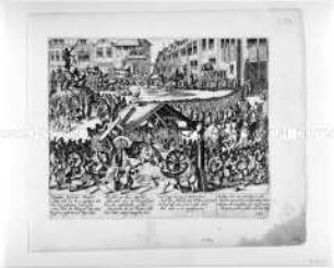 Volksfest zur Krönung des Kaisers Matthias auf dem Römerberg in Frankfurt am Main (aus Hogenberg, Geschichtsblätter)
