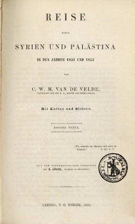 Reise durch Syrien und Palästina in den Jahren 1851 und 1852, 1