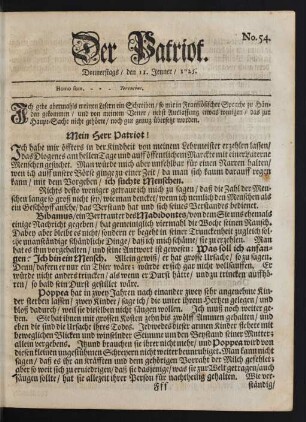 No. 54. Donnerstags, den 11. Jenner / 1725