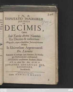 Disputatio Inauguralis Juridica De Decimis