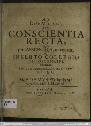 Disp. moralis de conscientia recta