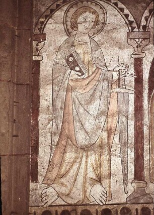 Gruppe von drei Aposteln, darunter Bartholomaeus und Matthias