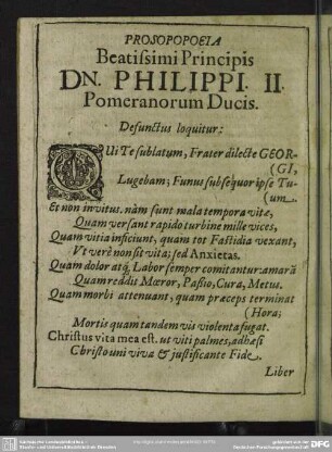 Prosopoela Beatissimi Principis Dn. Philippi II. Pomeranorum Ducis