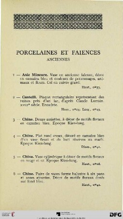 Porcelaines et Faiences anciennes (Nr. 1-19)