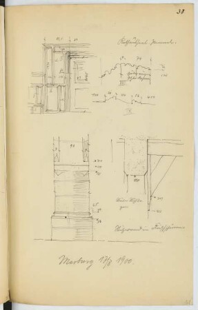 Rathaus, Marburg: Details großer Ratssaal (aus: Skizzen- und Fotoalbum 19)