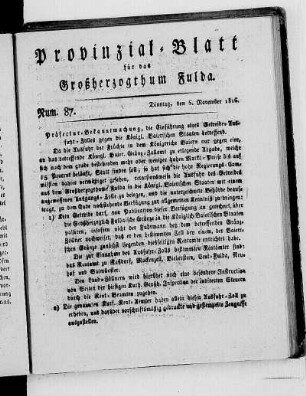 Num. 87., Ausgabe vom 5. November 1816