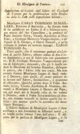 Appellazione de Gesuiti dall'editio del Cardinal di Tournon per la pubblicazione della ...