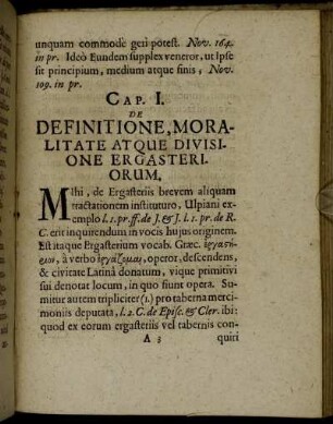 Cap. I. De Definitione, Moralitate Atque Divisione Ergasteriorum.
