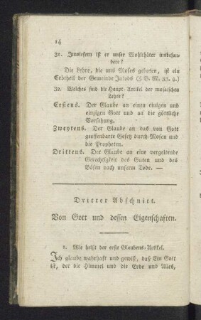 Dritter Abschnitt. Von Gott und dessen Eigenschaften.