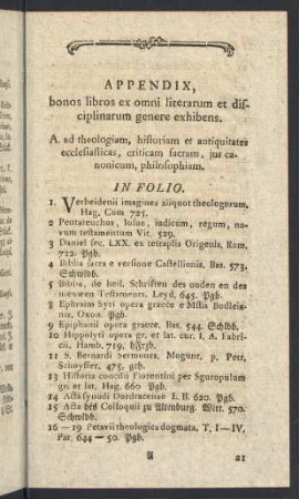 Appendix, bonos libros ex omni literarum et disciplinarum genere exhibens