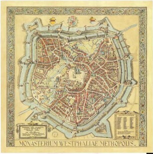 MONASTERIUM WESTPHALIAE METROPOLIS (Monasterium Westphaliae Metropolis - Vogelschau der Stadt mit Festungsanlage)