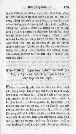 Guter Rath für diejenigen, welche mehr Geld haben, als sie nach ihrer bisherigen Lebensweise anzuwenden wissen.