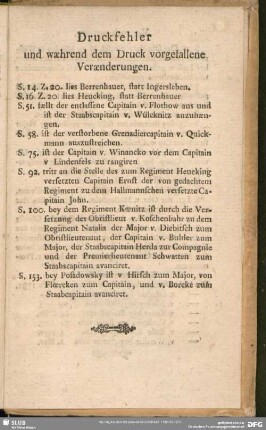 Druckfehler und während dem Druck vorgefallene Veränderungen