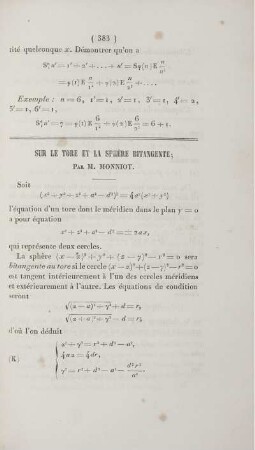 Sur le tore et la sphère bitangente.
