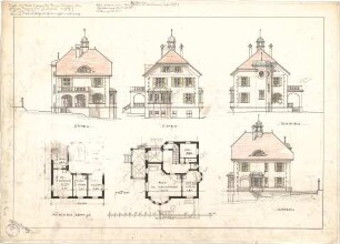 Pfann, Paul; Pöcking; Landhaus Prof. Dr. Soxhlet - Grundrisse, Ansichten