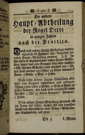 Die andere Haupt-Abtheilung der Regel Detri in ganzen Zahlen nach der Practica.