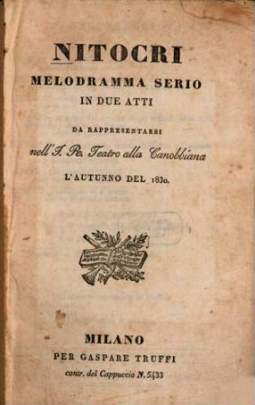 Nitocri : Melodramma serio in 2 atti