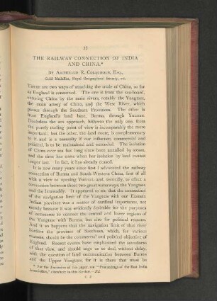 The Railway Connection of India and China.