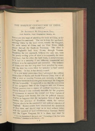 The Railway Connection of India and China.