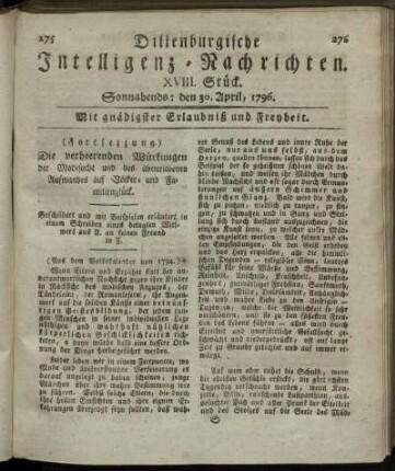 XVIII. Stück. Sonnabends: den 30. April 1796.
