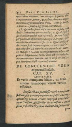 De Conclusione Vera ex praemissas falsis. Cap. XV.