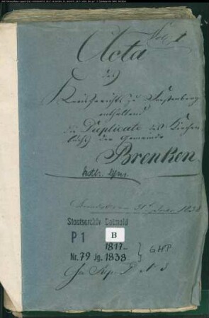 Kirchenbuchduplikat der katholischen Gemeinde Brenken, Kreis Büren (GHT 1817-1838). (Gemeinde: Katholische Gemeinde Brenken)