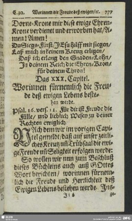 Das XXX. Capitel. Worinnen fürnemlich die Freude deß ewigen Lebens bestehen werde