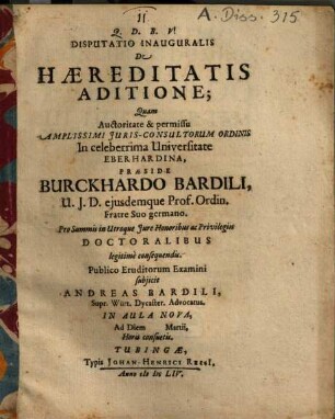 Disputatio inauguralis de haereditatis aditione