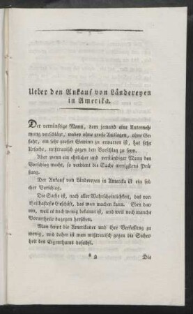 Ueber den Ankauf von Ländereyen in Amerika