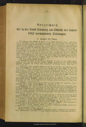 Verzeichniß der in der Stadt Chemnitz am Schlusse des Jahres 1882 vorhandenen Stiftungen