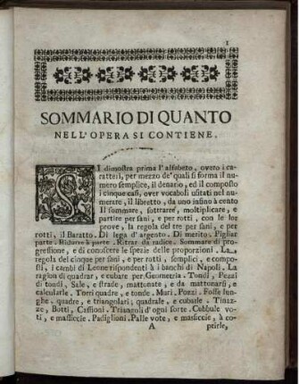 Sommario Di Quanto Nell' Opera Si Contiene.