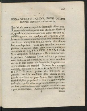 Bona Verba Et Omina, Novis Optimi Fratris Honoribus Nuncupata
