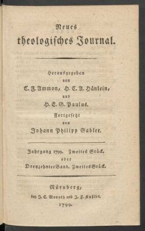 Jahrgang 1799. Zweites Stück. oder Dreyzehnter Band. Zweites Stück
