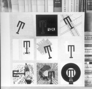 Kontraste bilden zum gegebenen Zeichen "T". Tusche, Feder, Pinsel, Schreibmaterial, Wasserfarben, Collage; 42 x 59 cm (1931; H. Rose)