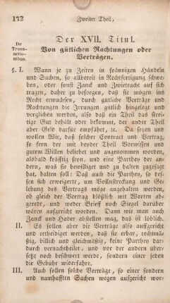 Der XVII. Titul. Von gütlichen Pachtungen oder Verträgen.