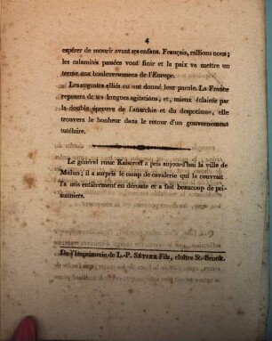 Extrait du Moniteur du 5 Avril 1814. Adresse Du Gouvernement Provisoire Au Peuple Français