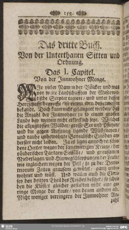 Das dritte Buch. Von der Unterthanen Sitten und Ordnung